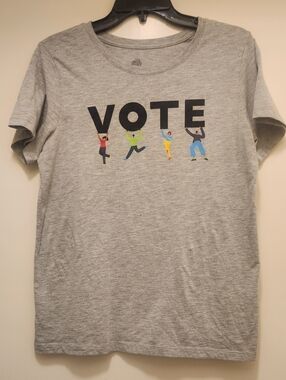 Positive Tees Grey 'VOTE' Graphic Tee, Women's Medium